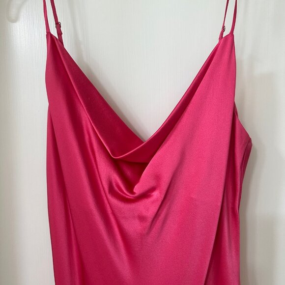 BCBG MAXAZRIA Pink Silk Satin Dress with Asymmetrical Hem, Size M - Picture 3 of 6